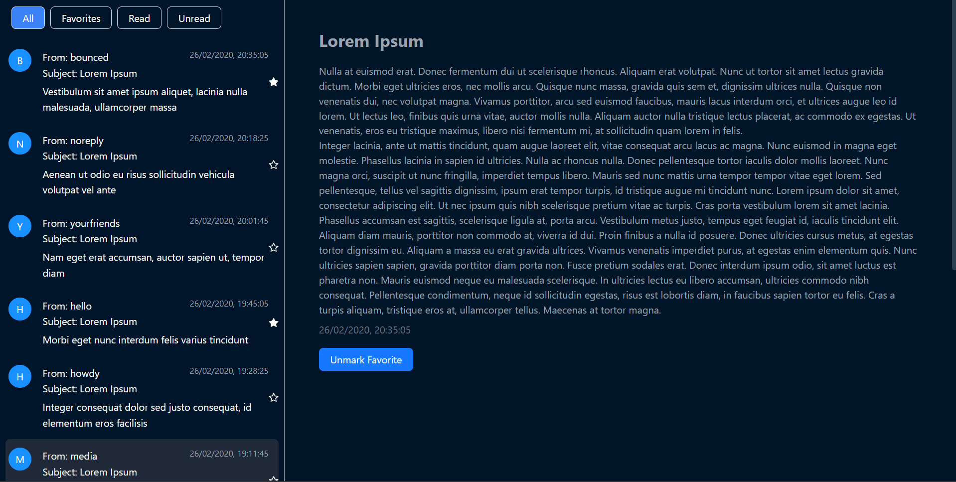 Email Client with Pagination and Filtering
